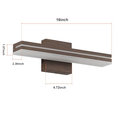 SineRise LED Modern Bathroom Vanity Light Fixtures (16-Inch, 3000K/4000K/6000K, Dimmable), Brown Wood Painted Modern Acrylic Bathroom Wall Lighting Fixtures Over Mirror - color: Brown, size: 16-Inch