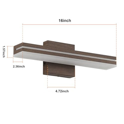 SineRise LED Modern Bathroom Vanity Light Fixtures (16-Inch, 3000K/4000K/6000K, Dimmable), Brown Wood Painted Modern Acrylic Bathroom Wall Lighting Fixtures Over Mirror - color: Brown, size: 16-Inch