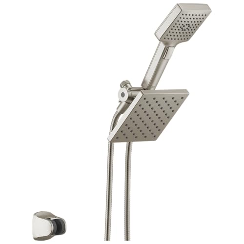Delta Square 2-in-1 Dual Shower Head with 4-Setting HandHeld Spray, Brushed Nickel Detachable Double Shower Head with Hose, Showerhead, 1.75 GPM Flow Rate, Stainless 75755SS - color: Stainless