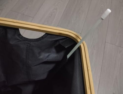 Slim Bamboo Laundry Hamper with Lid, Collapsible Clothes Hamper with Removable Inner Bag and Fiberglass Support Rods, Narrow Laundry Basket for Bedroom Bathroom Dorm, Black, 15.7 x 11.8 x 23.6 In