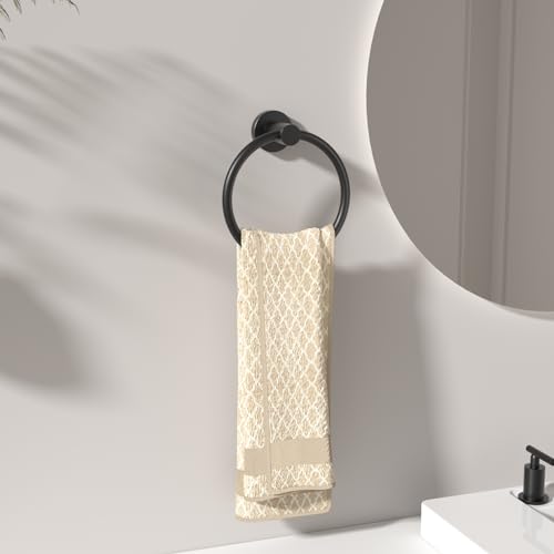 FORIOUS Towel Ring, SUS304 Stainless Steel Hand Towel Holder, Matte Black | Modern Hand Towel Holder Rack Hanger Round for Bathroom Wall Mounted, Ideal for Bathroom, Kitchen, RV - color: Matte Black