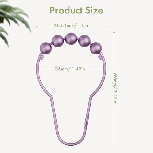 Shower Curtain Hooks, Rust Resistant Purple Shower Curtain Hooks for Bathroom, Stainless Steel Glide Shower Hooks Hangers for Bathroom Shower Rods Curtains, Set of 12 Hooks, Greyish-Purple - color: Greyish-purple, style: Single Hooks