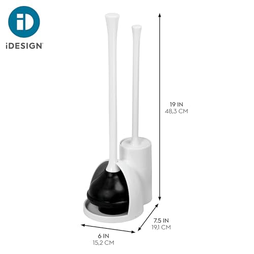 iDesign Toilet Bowl Brush and Plunger Combo Set, White | Plastic, Bathroom Cleaning, Storage - color: White, style: Pack of 1