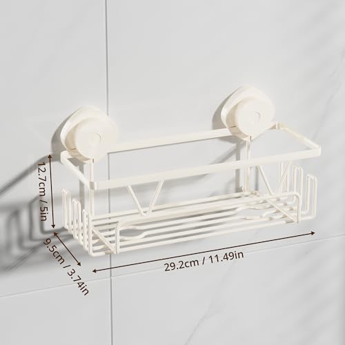 KEGII Suction Cup Shower Caddy with 6 Hooks, Heavy Duty Bathroom Organizer | Large Capacity Storage Rack, Rustproof Stainless Steel, for Shampoo and Body Wash on Smooth Surfaces, Off-White - color: Off-White
