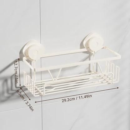 KEGII Suction Cup Shower Caddy with 6 Hooks, Heavy Duty Bathroom Organizer | Large Capacity Storage Rack, Rustproof Stainless Steel, for Shampoo and Body Wash on Smooth Surfaces, Off-White - color: Off-White