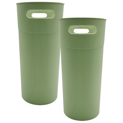 ROYFACC Small Trash Can Plastic Bathroom Wastebasket 3.2 Gallon Slim Garbage Container Bin with Handle for Home Kitchen Bathroom Bedroom Office, 2 Pack (Green) - color: Green