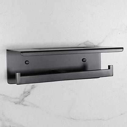 Matte Black Toilet Paper Holder - Toilet Paper Double Roll Holder with Shelf Wall Mounted for Bathroom, Stainless Steel - color: Black