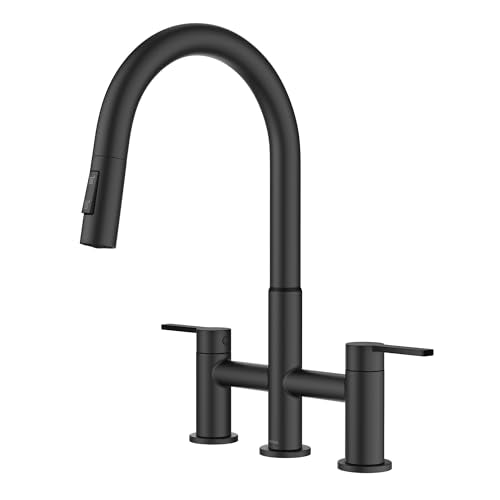 KRAUS Oletto Bridge Kitchen Faucet with Pull-Down Sprayhead in Matte Black, KPF-3122MB - color: Matte Black, style: Bridge Faucet