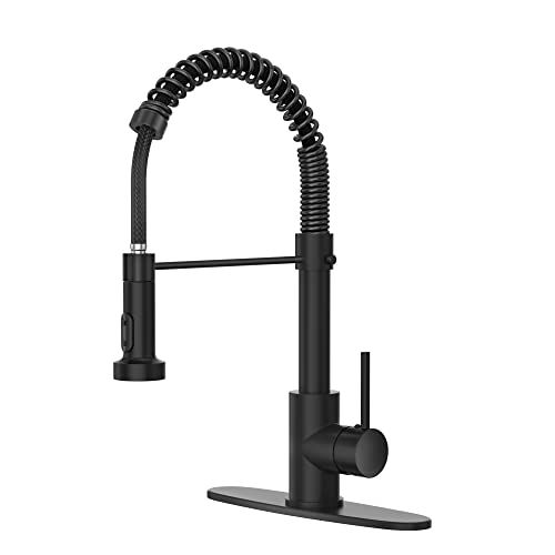 Kitchen Faucet with Pull Down Sprayer, Single Handle Pull Down Spring Sink Faucet, 1 Hole or 3 Hole Dual Function Sprayer for Farmhouses, Utility Rooms, RV's and Bars - color: Matte Black, style: Spring