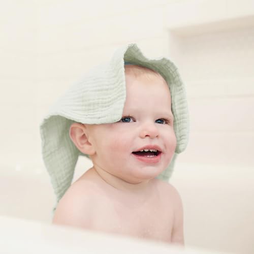 Konssy Baby Muslin Washcloths 7-Pack, 100% Cotton Baby Bath Washcloths, Soft & Absorbent Wash Cloths and Burp Cloths for Newborn Kids Girls & Boys, 11x11 inches - color: Leaf