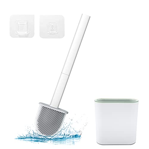 Toilet Brush with Holder, Flexible Rim Cleaner, Wall Mounted | PP Silicone Material, Compact Size, Flat Bendable Head Brush with Ventilation Slots Base, Ideal for Toilet, Sink, Tub