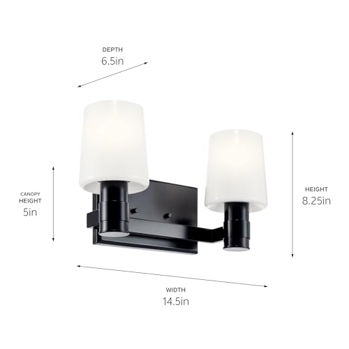 Kichler Adani 2-Light Bathroom Vanity Light, Black | Modern vanity light with opal glass for bathrooms and powder rooms (14.5" x 8.25"), 55175BK - color: Black, size: 14.5"