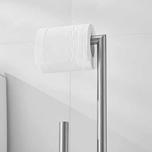Toilet Paper Roll Holder Stand, NEWRAIN Bathroom Free Standing Toilet Tissue Paper Roll Holder Stand with Reserve Function,Brushed Nickel - color: Brushed Nickel