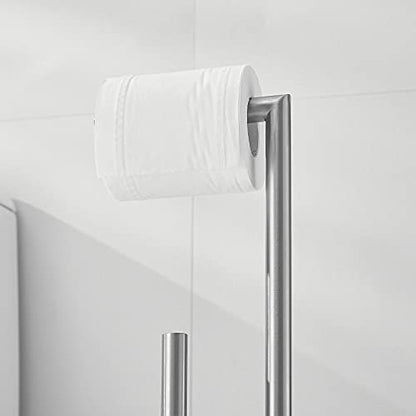 Toilet Paper Roll Holder Stand, NEWRAIN Bathroom Free Standing Toilet Tissue Paper Roll Holder Stand with Reserve Function,Brushed Nickel - color: Brushed Nickel