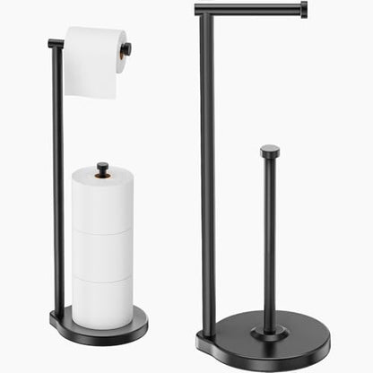 theaoo Heavy-Duty Toilet Paper Holder Stand, Bathroom Storage, Black | Freestanding Toilet Tissue Paper Roll Holder with Reserve Storage. Stainless Steel Stand For Bathroom, Holds Extra Rolls - color: Black