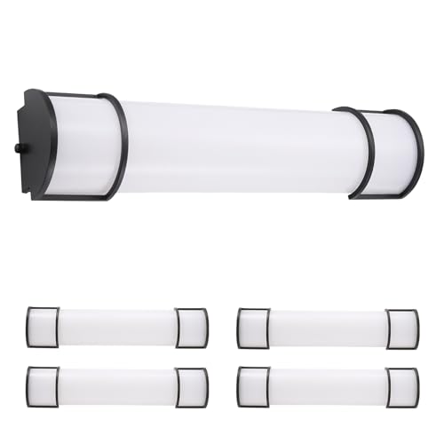 ASD LED 24" Vanity Flush Mount Light Fixture, Linear Bathroom Lighting Bar | 3CCT, Dimmable, Energy Star, ETL Listed | 25W 1950LM 3000-5000K 120V | Long Bath Wall Sconce Over Mirror | Black, 4 Pack - color: Black | Half Cylinder, size: 120V | 24 Inch (4pk