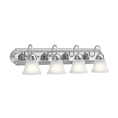 Kichler 30" 4-Light Vanity Bath Light in Chrome, Modern Bathroom Light with Clear Satin Etched Glass, ("30" W x 8" H), 5338CHS - color: Chrome, size: 30"
