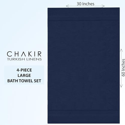 Chakir Turkish Linens 100% Cotton Premium Turkish Towels for Bathroom | 30'' x 60'' Large Bath Towels (4 Piece, Navy) - color: Navy