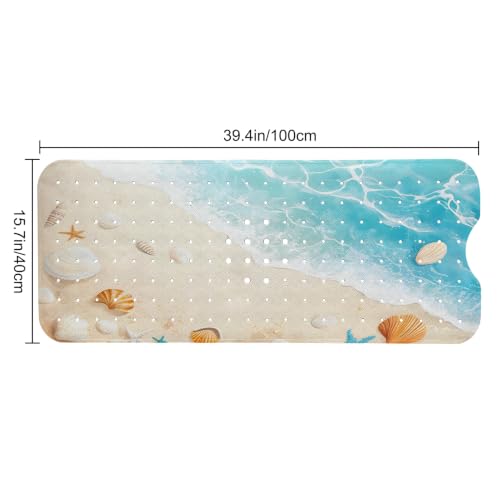 LNOND Summer Beach Bathtub Mat Non Slip, 40 X 16 Inch Tub Mat for Bathroom, Cartoon Seashells Bath Tub Shower Mat with Drain Holes and Suction Cups - color: Cartoon Seashells Bathtub Mat