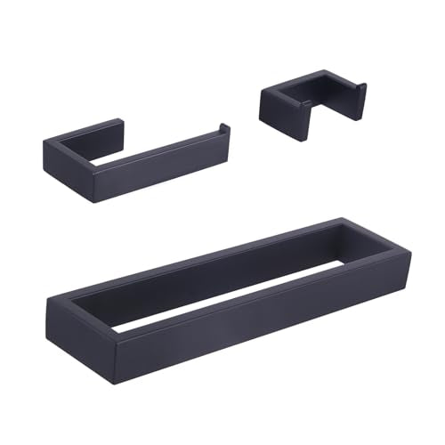 GERZWY Bathroom Accessory 3-Piece Set SUS 304 Stainless Steel Toilet Paper Holder Towel Ring Towel Hooks Wall Mount, Matte Black HG1708-3BK - color: Matte Black