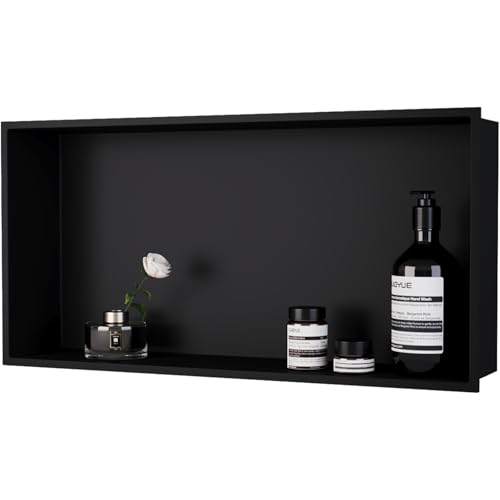 Shower Niche Stainless Steel: No Tile Needed - 24"x12" Recessed Wall Niche Shelf for Bathroom Kitchen Toilet Living Room Storage - Matte Black - color: Matte Black