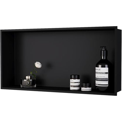 Shower Niche Stainless Steel: No Tile Needed - 24"x12" Recessed Wall Niche Shelf for Bathroom Kitchen Toilet Living Room Storage - Matte Black - color: Matte Black