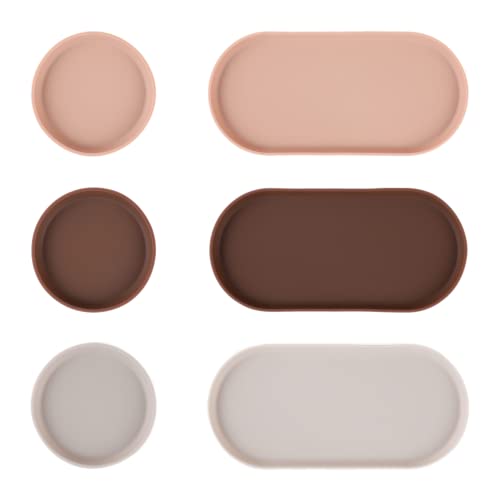Blue Ginkgo Mini Silicone Trays – Set of 6 Easy-Clean Organizers for Bathroom, Kitchen, Desk, Vanity, and Cosmetics (Brown, Tan, Ivory) - color: Brown