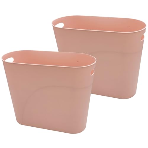 ROYFACC Small Trash Can Plastic Bathroom Wastebasket 3.2 Gallon Slim Garbage Container Bin with Handle for Home Kitchen Bathroom Bedroom Office, 2 Pack, Pink - color: Pink