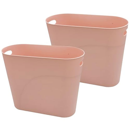 ROYFACC Small Trash Can Plastic Bathroom Wastebasket 3.2 Gallon Slim Garbage Container Bin with Handle for Home Kitchen Bathroom Bedroom Office, 2 Pack, Pink - color: Pink
