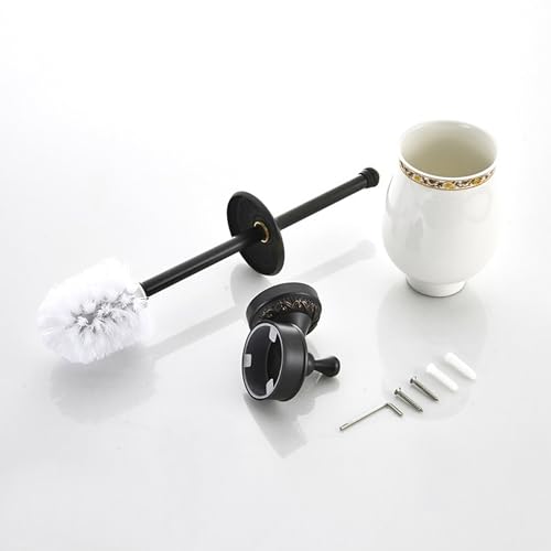 Oil Rubble Bronze Brass Bath Toilet Brush Holder Set, Wall Mounted Black Bathroom Hardware Accessories, Pattern Carving Design - color: Toilet Brush Holder Set