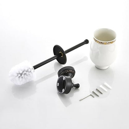 Oil Rubble Bronze Brass Bath Toilet Brush Holder Set, Wall Mounted Black Bathroom Hardware Accessories, Pattern Carving Design - color: Toilet Brush Holder Set