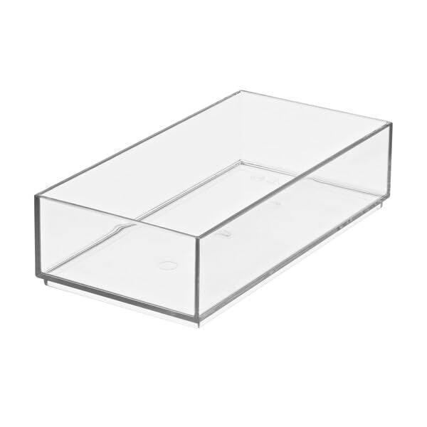 iDesign Clarity Collection Vanity Tray Organizer, 4" x 8" x 2", Clear | Small, Decorative, For Bathroom, Bedroom, Closet, Entryway, Countertop - size: Small