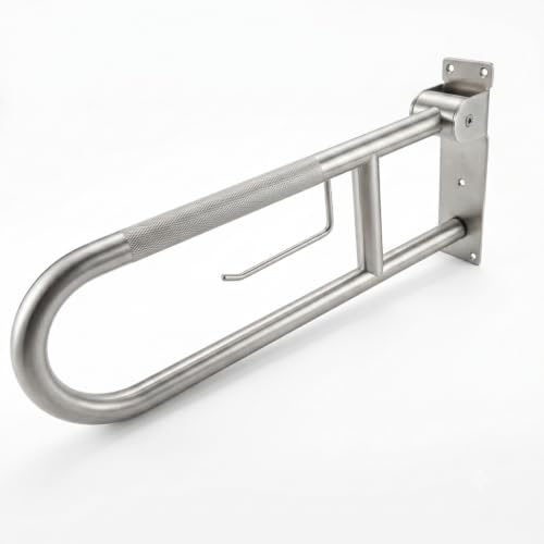 Flip Up Grab Bar, Fold Down Stainless Steel Handicap Grab Bars for Toilet with Knurled Surface, Swing Up Toilet Rails, 90 Degree Bathroom Safety Frame for Seniors, Shower & Tile Wall