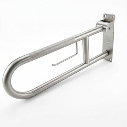 Flip Up Grab Bar, Fold Down Stainless Steel Handicap Grab Bars for Toilet with Knurled Surface, Swing Up Toilet Rails, 90 Degree Bathroom Safety Frame for Seniors, Shower & Tile Wall