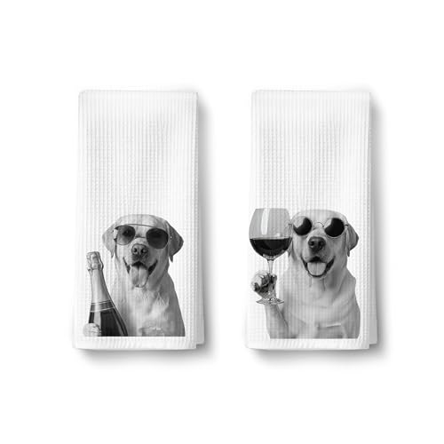 Funny Labrador Retriever Wine Kitchen Dish Towels Set of 2-Labrador Retriever Gifts, Gifts for Wine Lovers Hand Tea Towels for Home Bar Kitchen, 16x24 Inches-040 - color: Wcolor 005