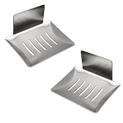 2 Pack Soap Dish for Shower Wall, Stainless Steel Adhesive Soap Holder for Bathroom, 5 Slot Sponge Holder for Kitchen Sink, Bar Soap Tray with Drain Silver - color: Silver 2pack