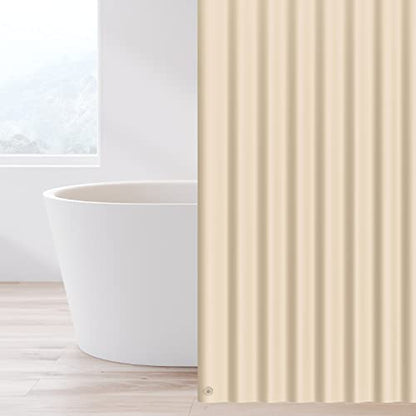 EHZNZIE Beige Shower Curtain Liner 72x72, PEVA Waterproof Bath Curtain, No Chemical Smell, 3 Weighted Magnets, Durable with Rustproof Metal Grommets - color: Beige, size: 72"W x 72"L (Pack of 1)