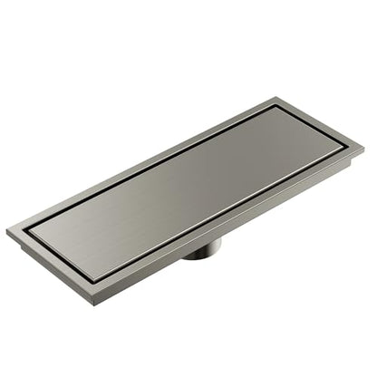 12-Inch Linear Shower Drain, Brushed Nickel SUS304 Stainless Steel with 2-in-1 Tile Insert Cover & Flat Grate, High Flow Floor Drainer with Hair Strainer, Adjustable Feet - color: Brushed Nickel, size: 12