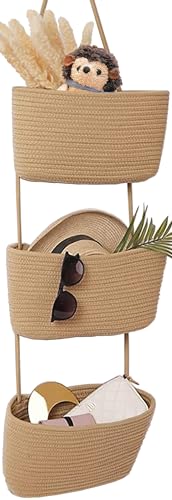 AARAINBOW Wall Hanging Cotton Baskets - Large 3 Tier Decorative Baskets for Wall, Nursery, Bathroom (B-Brown) - color: B-Brown