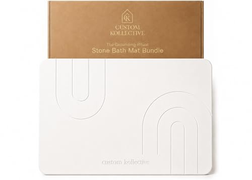 Custom Kollective™ Stone Bath Mat Ritual Bundle – Diatomite Quick Dry Bath Mat for Bathroom, Stone Drying Mat, Non-Slip Pad, Brush, Polishing Pad & Storage Bag (Grounding Sandstone)