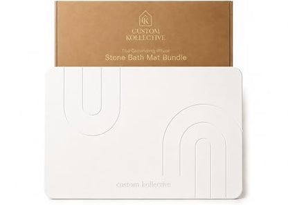 Custom Kollective™ Stone Bath Mat Ritual Bundle – Diatomite Quick Dry Bath Mat for Bathroom, Stone Drying Mat, Non-Slip Pad, Brush, Polishing Pad & Storage Bag (Grounding Sandstone)