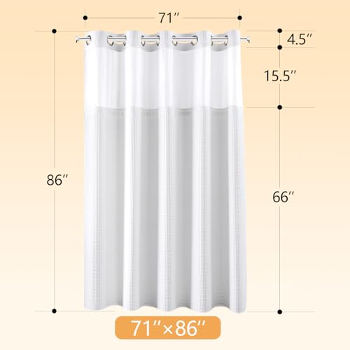 River Dream Cotton Blend Fabric Shower Curtain Set with Liner, White, 71x86 | Waffle Weave, No Hook Needed, with Snap in Replacement Liner, Top Sheer Window, Hotel Quality for Bathroom, Extra Long - color: White, size: 71"W x 86"L (Pack of 1)