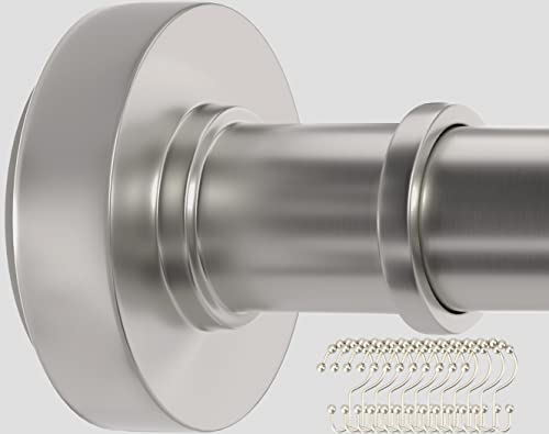 Brushed Nickel Shower Rod with 12 Hooks, 18-79 Inches, Fits 20-78 Inch Spaces (Ideal for 72" Wide Bathrooms), No Drill Rust Resistant Spring Rod for Bathroom - color: Brushed Nickel, size: 18-79 inch with hooks