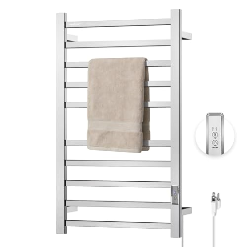 Towel Warmers for Bathroom, 10 Bar Large Heated Towel Rack, Brushed Nickel | Wall Mounted, Built-in 2/4H Timer, IPX4 Waterproof Stainless Steel, Plug-in, Fast Heating Large Capacity for Bathroom Spa Gym