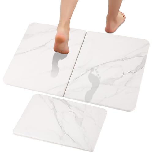 Stone Bath Mat, Foldable Non-Slip Stone Bath Mats for Bathroom 24"x16", Absorbent Quick Dry Diatomaceous Earth Bath Mat, Magic Stone Dish Drying Mat for Kitchen Counter, Pet & Plant - color: White Marble