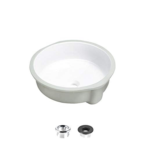 Stylish Round Bathroom Sink 16 x 16 Inch Ceramic Porcelain Undermount Bathroom Sinks Enamel Glaze Finish Smooth and Stain Resistant White Surface with Chrome and Matte Black Overflow, P-207 - style: 16"x16" Chrome & Matte Black Overflows