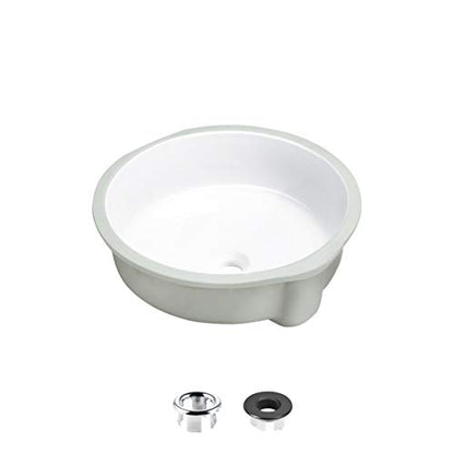 Stylish Round Bathroom Sink 16 x 16 Inch Ceramic Porcelain Undermount Bathroom Sinks Enamel Glaze Finish Smooth and Stain Resistant White Surface with Chrome and Matte Black Overflow, P-207 - style: 16"x16" Chrome & Matte Black Overflows