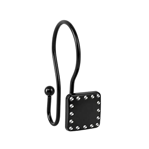 Shower Hooks - Double Shower Curtain Rings for Bathroom - Rust Resistant Shower Curtain Hooks for Shower Curtain or Liner - Shower Curtain Rings with Crystal Design - Set of 12, Matte Black - color: Black