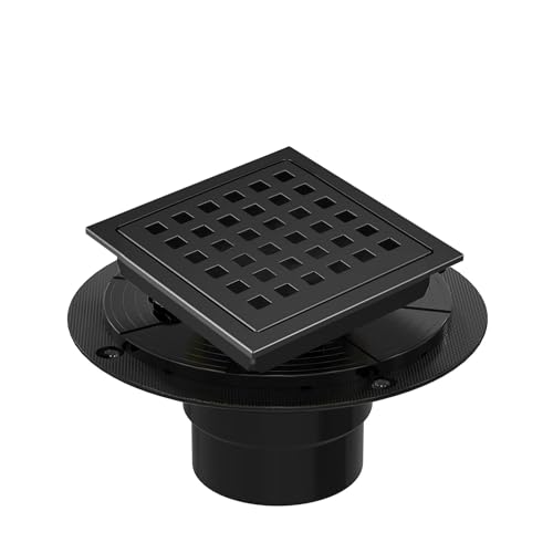 4 Inch Square Shower Floor Drain, Shower Drain Kit with Flange, Square Shower Drain, SUS 304 Stainless Steel Floor Drain,Matte Black - color: Black, size: 4 Inch