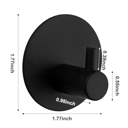 4 Pcs Stainless Steel Adhesive Hooks, Heavy Duty Waterproof Wall Hooks for Hanging Hat,Towel Robe Hook Rack WallMount- Bathroom and Bedroom (Round Black) - color: Black, size: Round